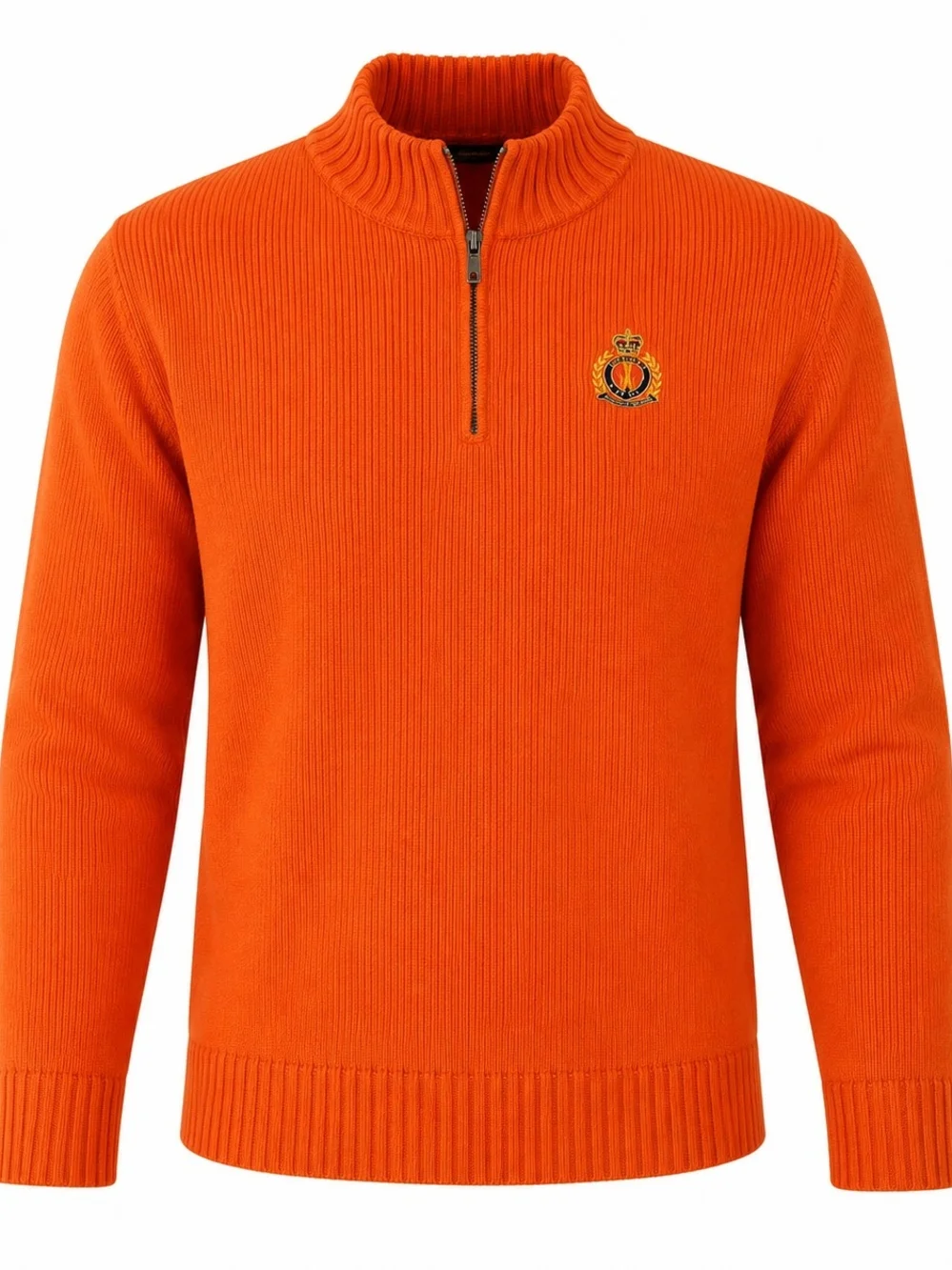 Vtg Lauren Ralph Lauren 1/4 Zip Sweater Men's Orange Anchor & Crown Logo Size L